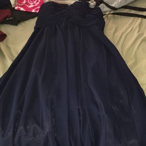Long sweat heart neck navy blue formal gown